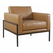 HomePop Modern Faux Leather Accent Chair with Matte Black Metal Legs in Brown