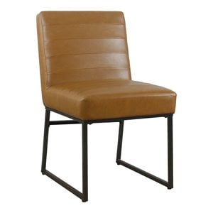 HomePop 20.5&quot Channeled Modern Faux Leather Dining Chair in Brown