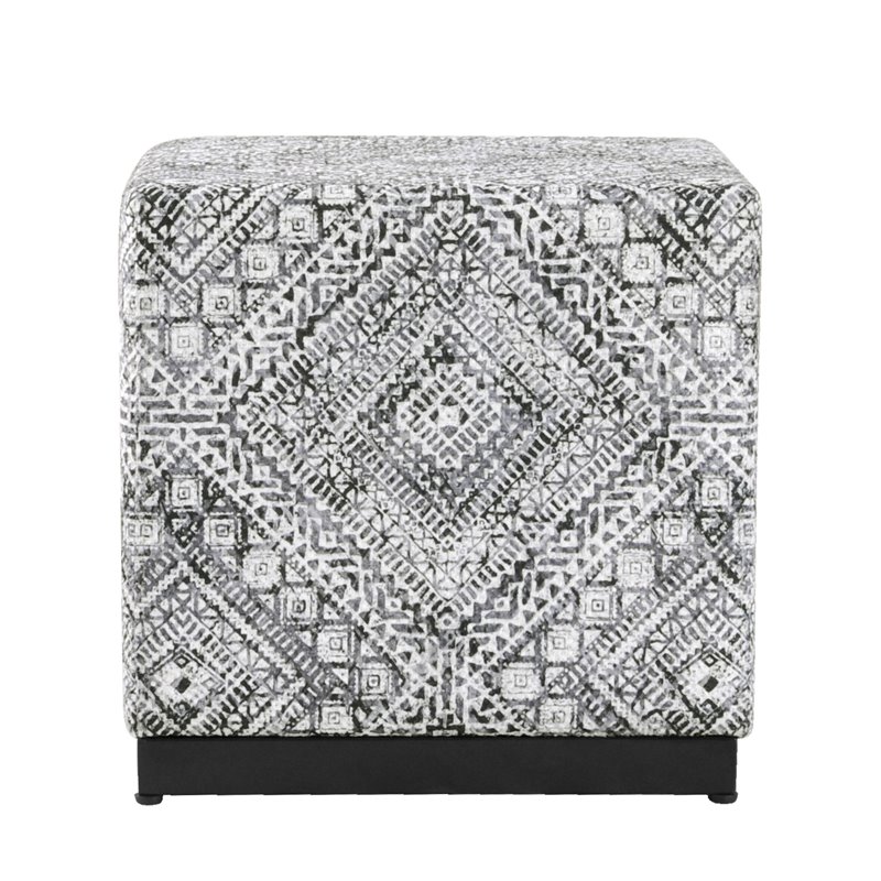 HomePop Cube Square Design Modern Tribal Pattern Fabric Ottoman in Black/White