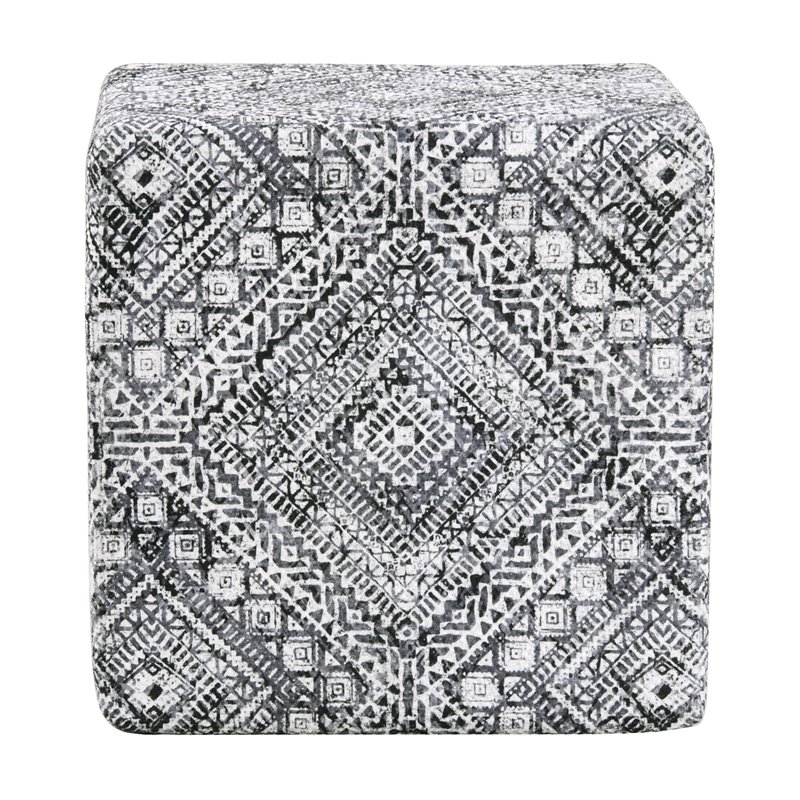 HomePop Cube Square Design Modern Tribal Pattern Fabric Ottoman in Black/White