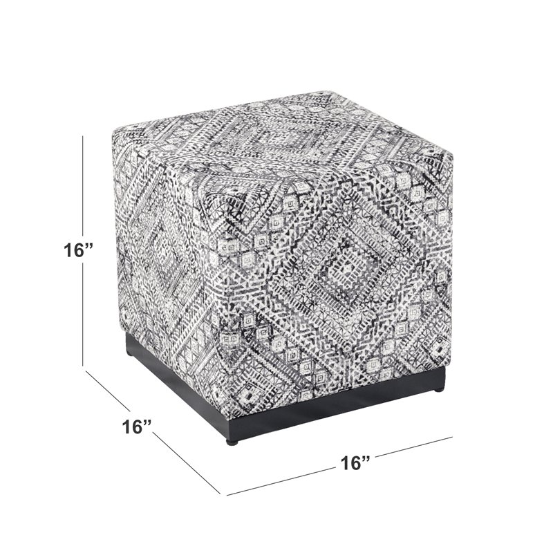 HomePop Cube Square Design Modern Tribal Pattern Fabric Ottoman in Black/White