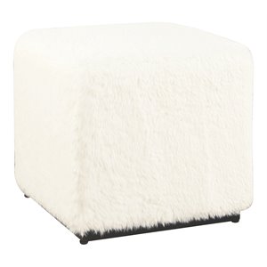 HomePop Cube Square Design Modern Faux Fur Fabric Ottoman in White