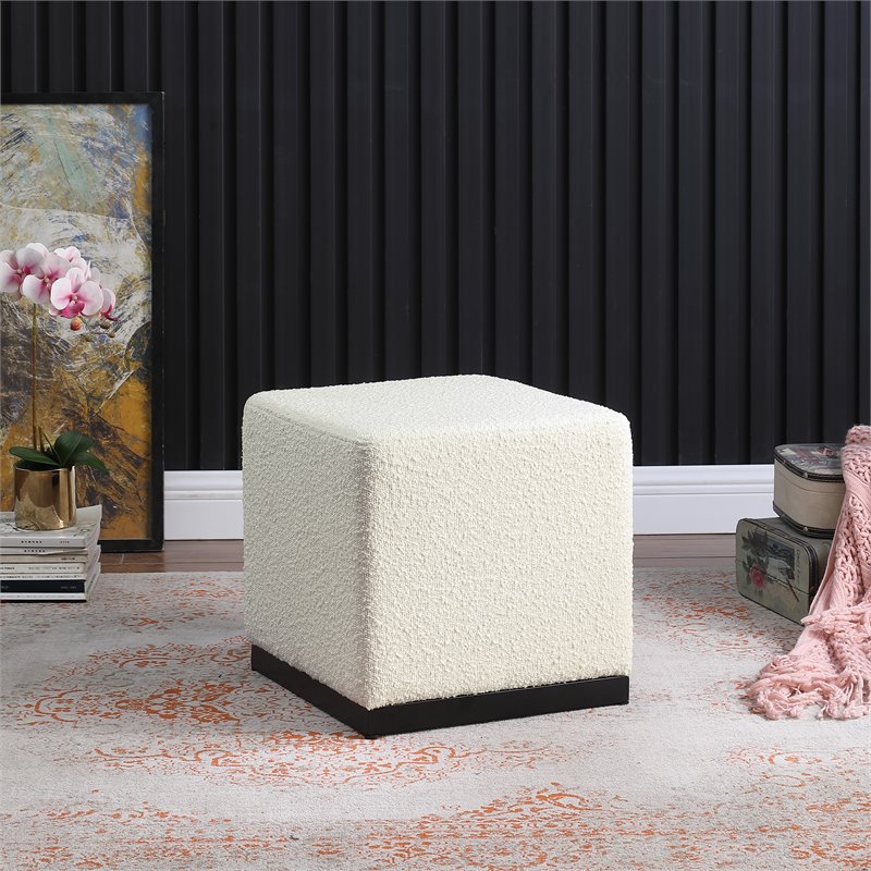 HomePop Cube Square Design Modern Boucle Fabric Ottoman in White