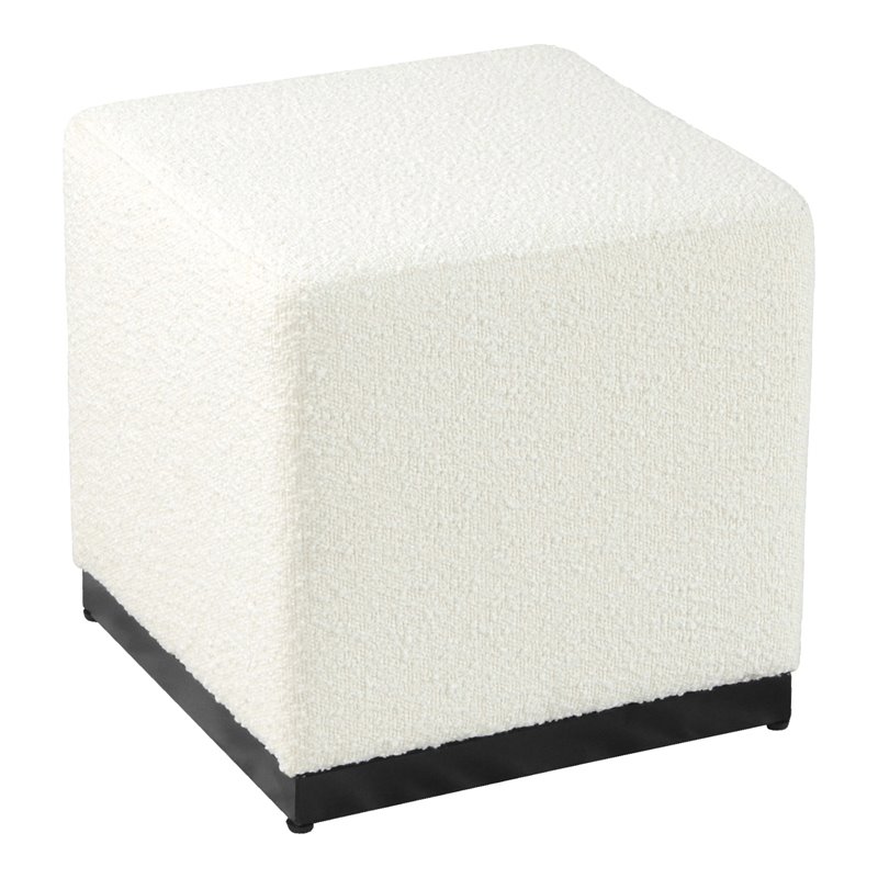 HomePop Cube Square Design Modern Boucle Fabric Ottoman in White