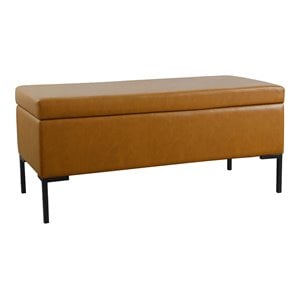 HomePop 18.5&quot Large Modern Faux Leather Storage Bench with Metal Legs in Brown