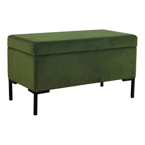 HomePop 17.5&quot Medium Modern Velvet Fabric Storage Bench with Metal Legs in Green