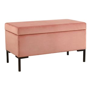 HomePop 17.5&quot Medium Modern Velvet Fabric Storage Bench with Metal Legs in Pink
