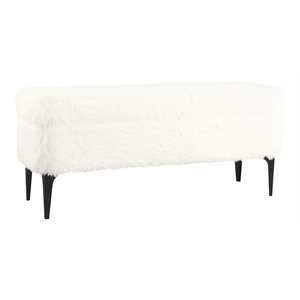HomePop 17.5&quot Large Modern Faux Fur Fabric Storage Bench in White