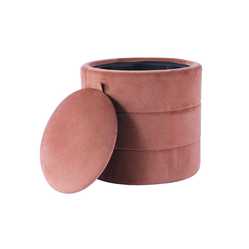 HomePop Round Transitional Velvet Upholstered Storage Ottoman in Blush Pink