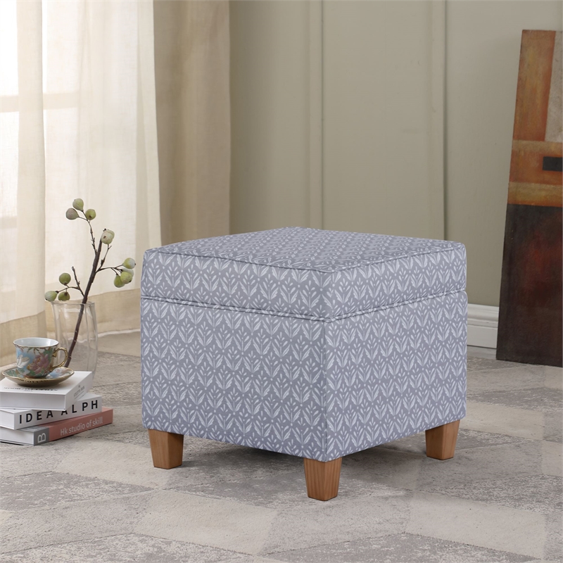 HomePop Square Transitional Fabric Storage Ottoman in Light Gray