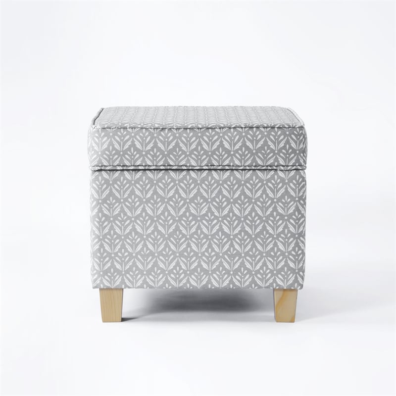 HomePop Square Transitional Fabric Storage Ottoman in Light Gray