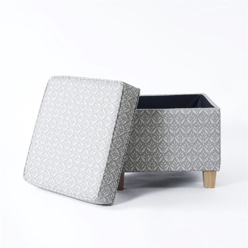 HomePop Square Transitional Fabric Storage Ottoman in Light Gray