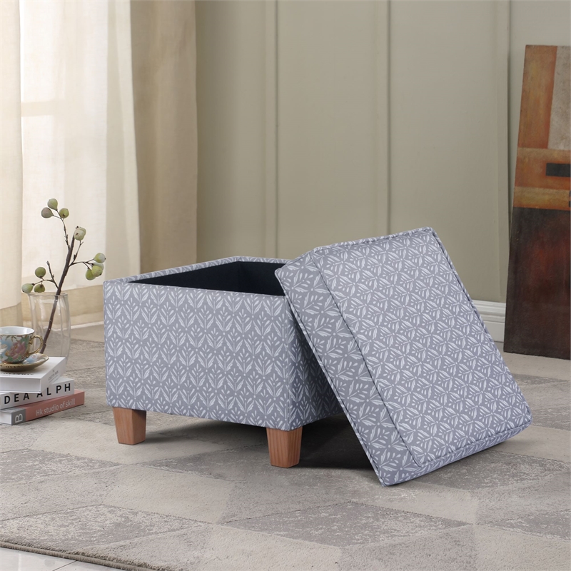 HomePop Square Transitional Fabric Storage Ottoman in Light Gray