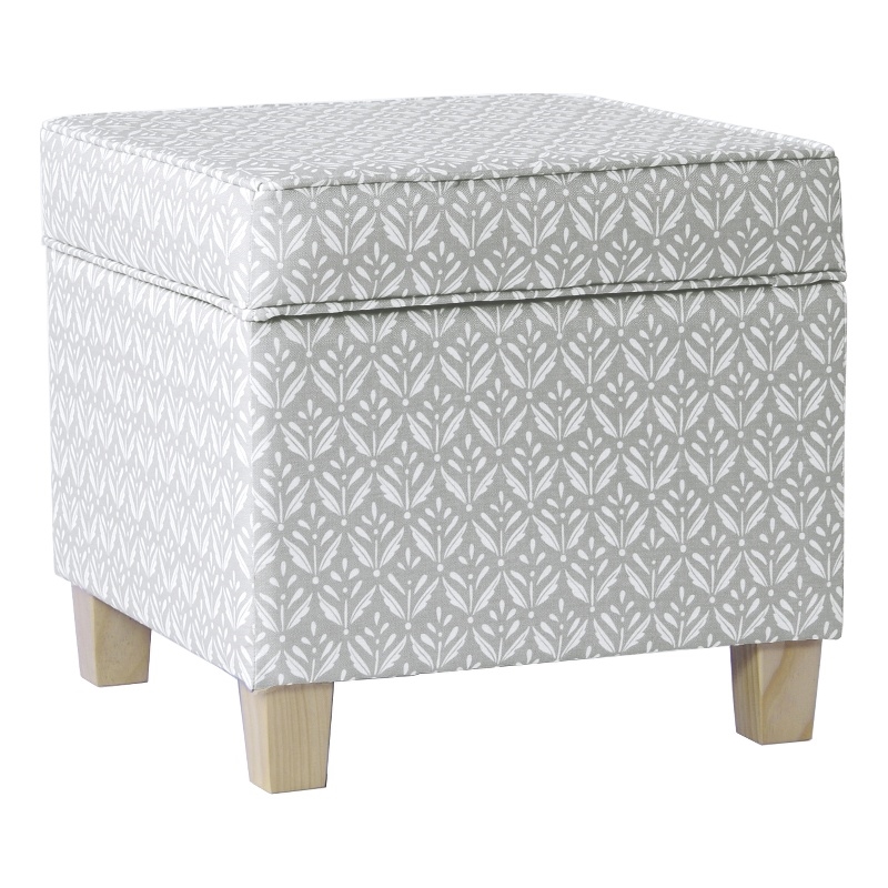 HomePop Square Transitional Fabric Storage Ottoman in Light Gray