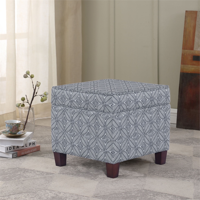 HomePop Square Transitional Fabric Storage Ottoman in Indigo Blue