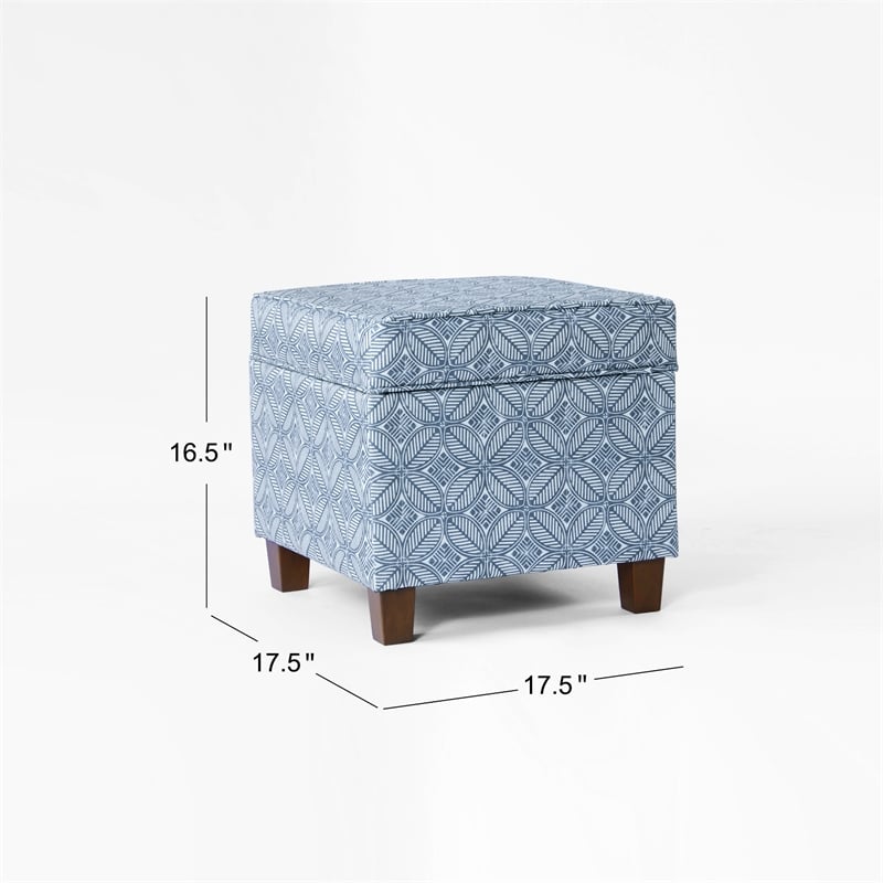 HomePop Square Transitional Fabric Storage Ottoman in Indigo Blue