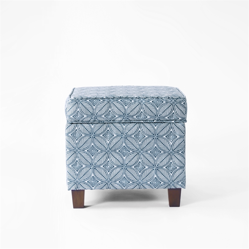 HomePop Square Transitional Fabric Storage Ottoman in Indigo Blue