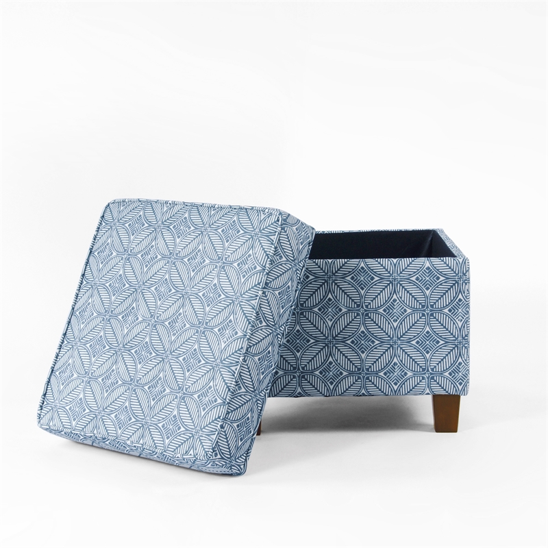 HomePop Square Transitional Fabric Storage Ottoman in Indigo Blue