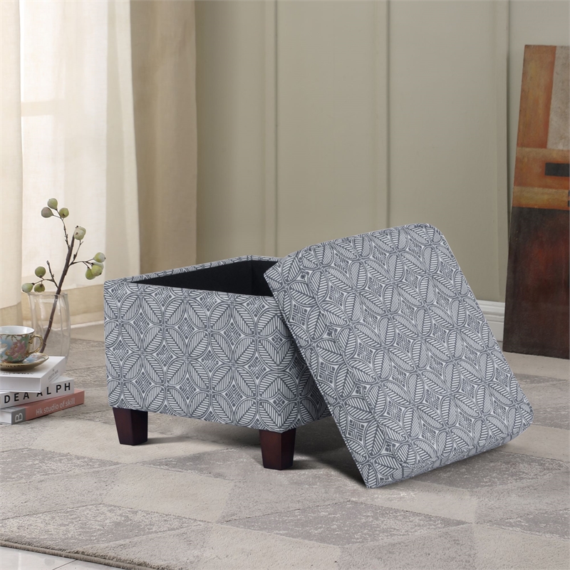 HomePop Square Transitional Fabric Storage Ottoman in Indigo Blue