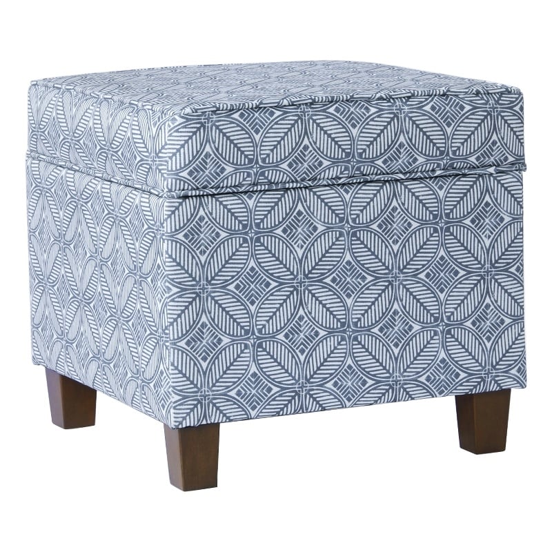 HomePop Square Transitional Fabric Storage Ottoman in Indigo Blue