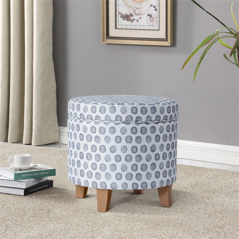 HomePop Round Transitional Fabric Storage Ottoman in Multi-Color