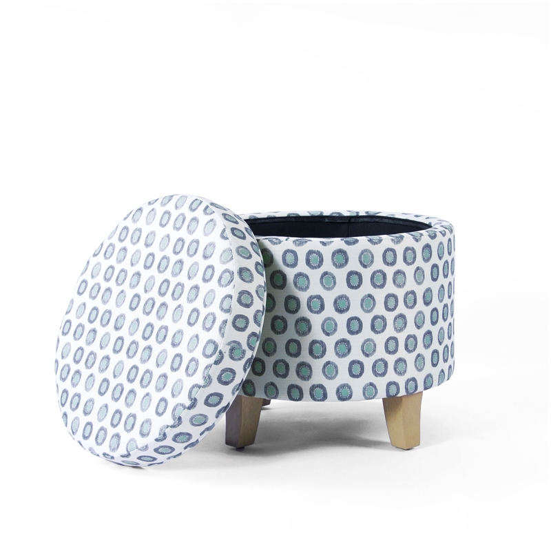HomePop Round Transitional Fabric Storage Ottoman in Multi-Color