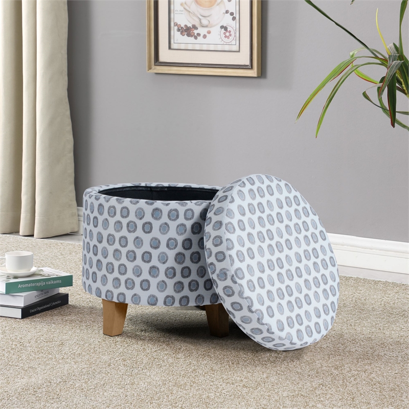 HomePop Round Transitional Fabric Storage Ottoman in Multi-Color