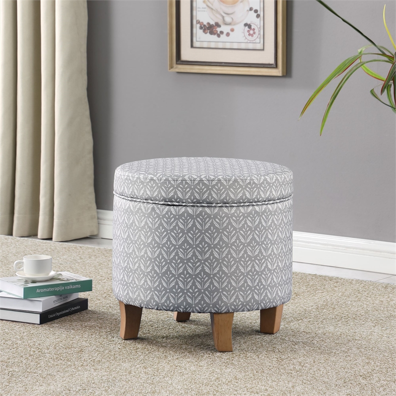 HomePop Round Transitional Fabric Storage Ottoman in Light Gray