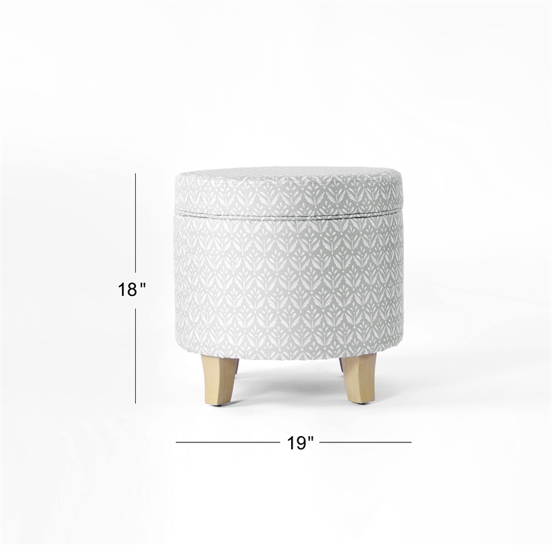 HomePop Round Transitional Fabric Storage Ottoman in Light Gray