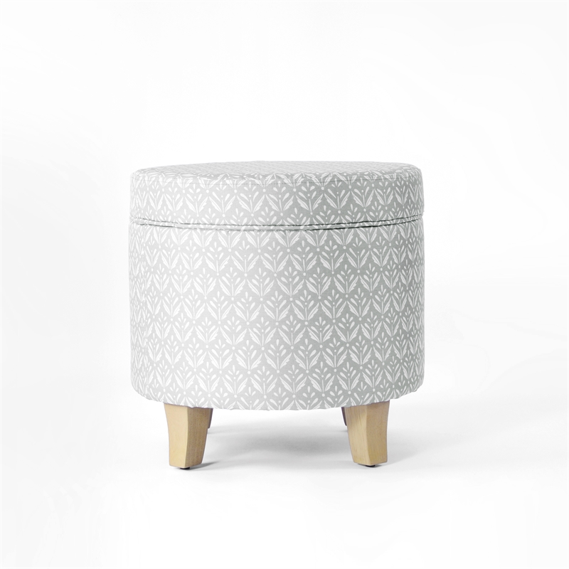 HomePop Round Transitional Fabric Storage Ottoman in Light Gray