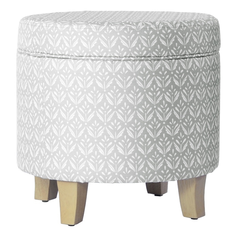 HomePop Round Transitional Fabric Storage Ottoman in Light Gray
