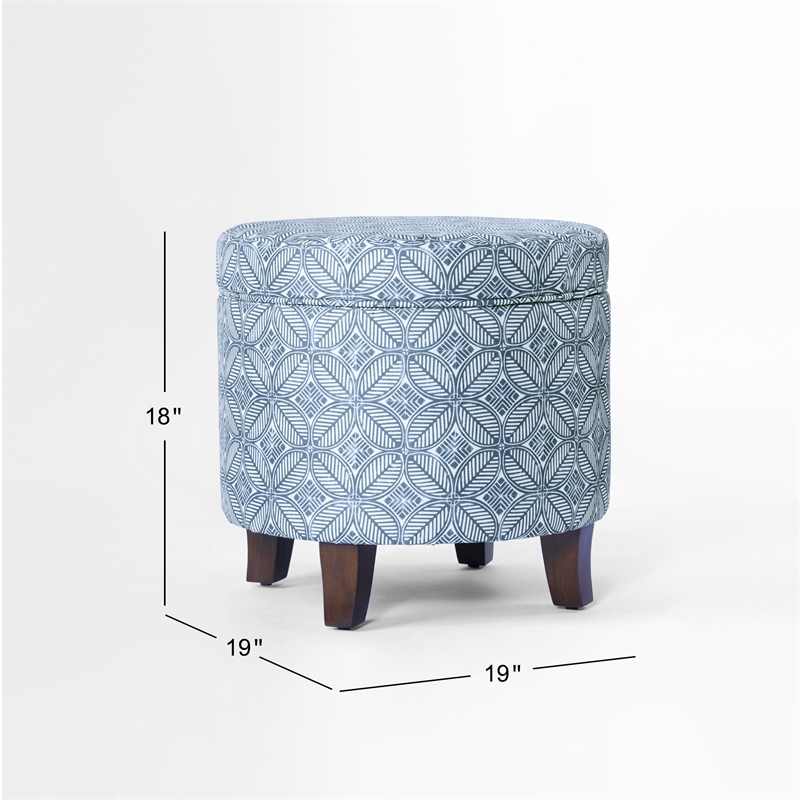 HomePop Round Transitional Fabric Storage Ottoman in Indigo Blue