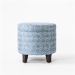 HomePop Round Transitional Fabric Storage Ottoman in Indigo Blue