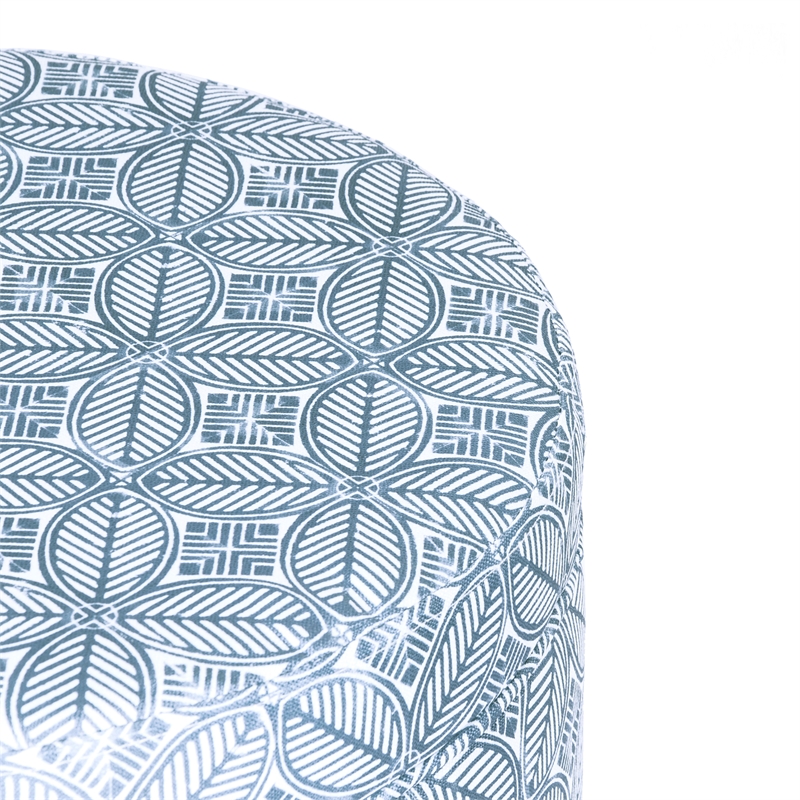 HomePop Round Transitional Fabric Storage Ottoman in Indigo Blue