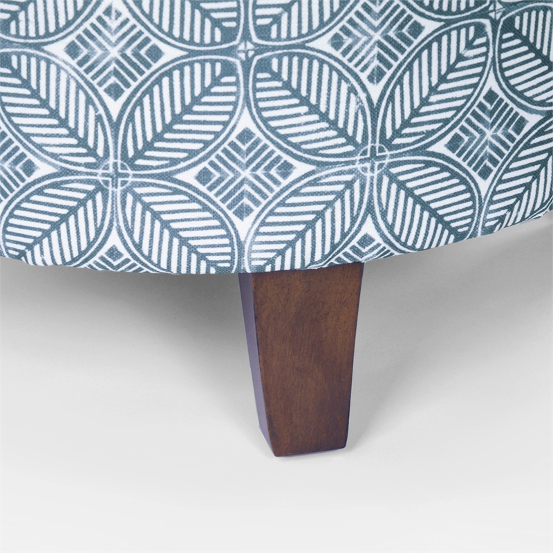 HomePop Round Transitional Fabric Storage Ottoman in Indigo Blue