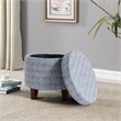 HomePop Round Transitional Fabric Storage Ottoman in Indigo Blue