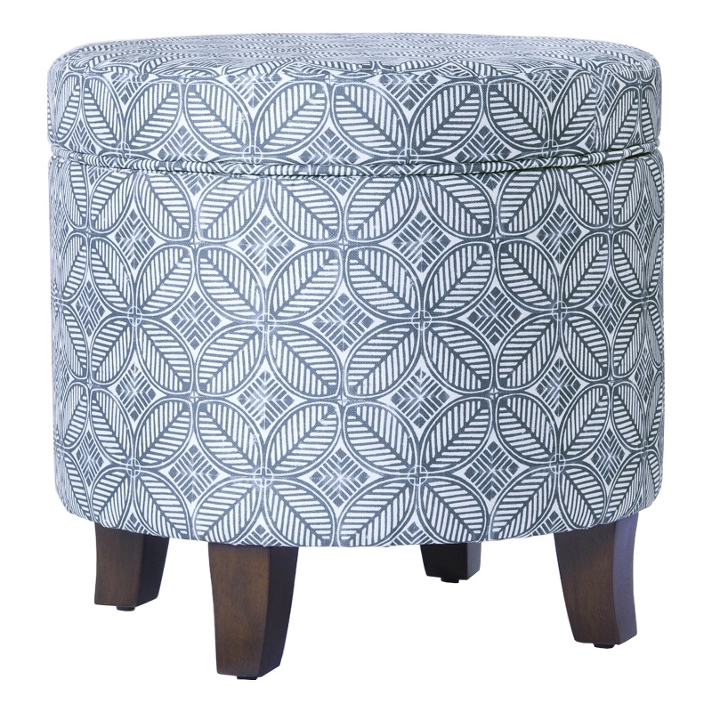 HomePop Round Transitional Fabric Storage Ottoman in Indigo Blue