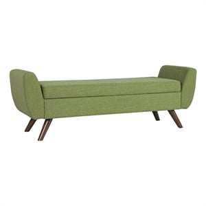 HomePop 17&quot Seat Height Modern Fabric & Wood Storage Bench in Olive Green