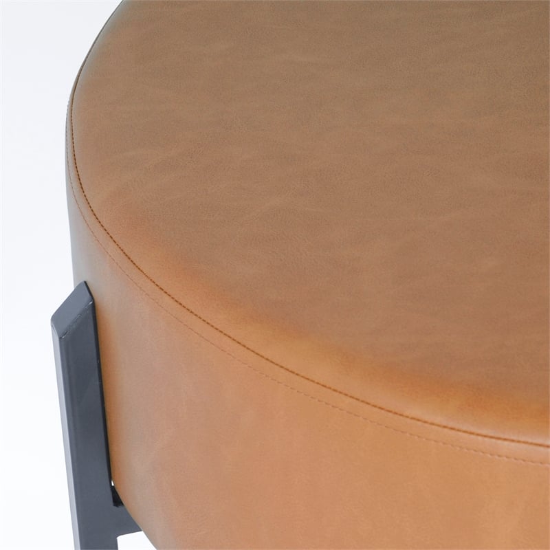 HomePop Modern Faux Leather Decorative Ottoman in Carmel Brown
