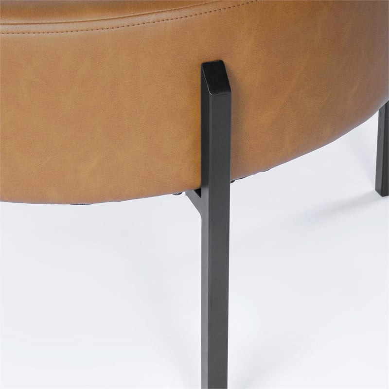 HomePop Modern Faux Leather Decorative Ottoman in Carmel Brown