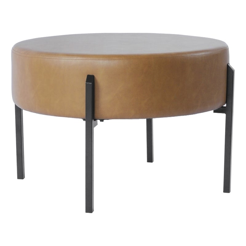 HomePop Modern Faux Leather Decorative Ottoman in Carmel Brown