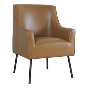 HomePop 20.9&quot Seat Height Modern Faux Leather Accent Chair in Carmel Brown