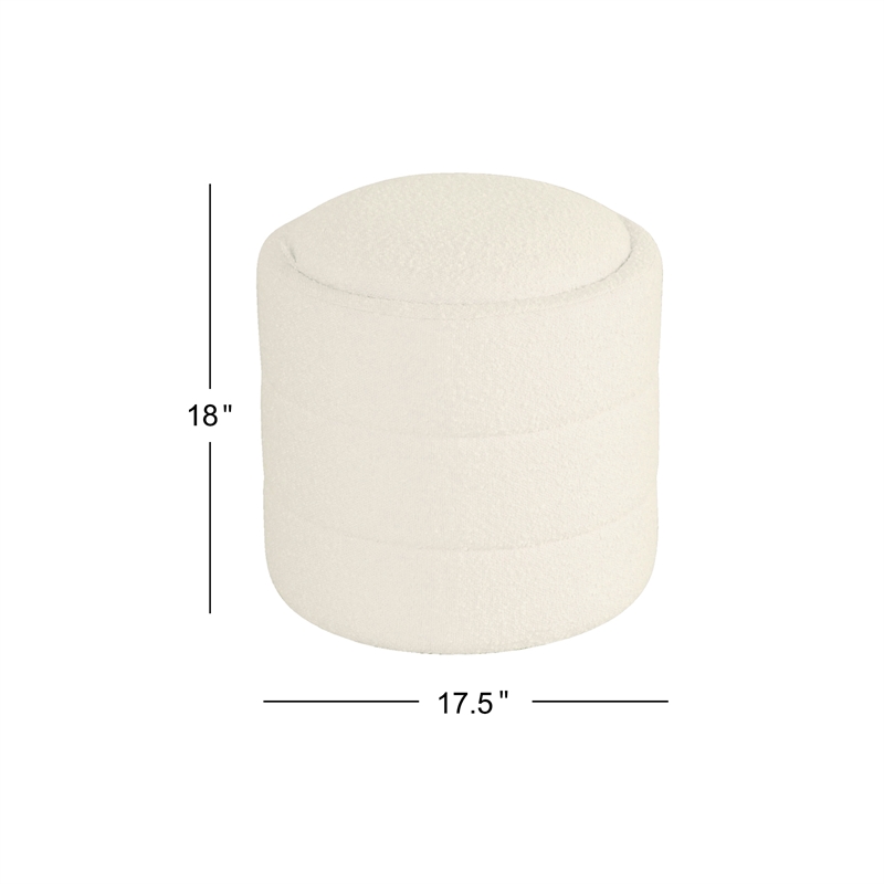 HomePop Round Transitional Fabric Upholstered Storage Ottoman in Cream