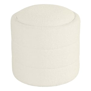 HomePop Round Transitional Fabric Upholstered Storage Ottoman in Cream