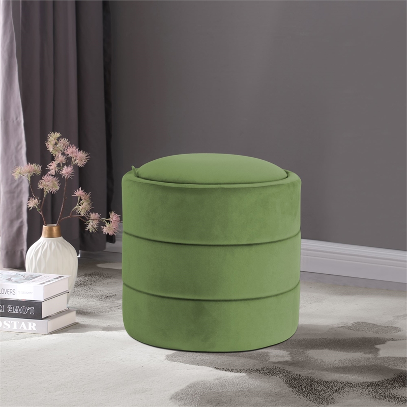 HomePop Round Transitional Velvet Upholstered Storage Ottoman in Forest Green