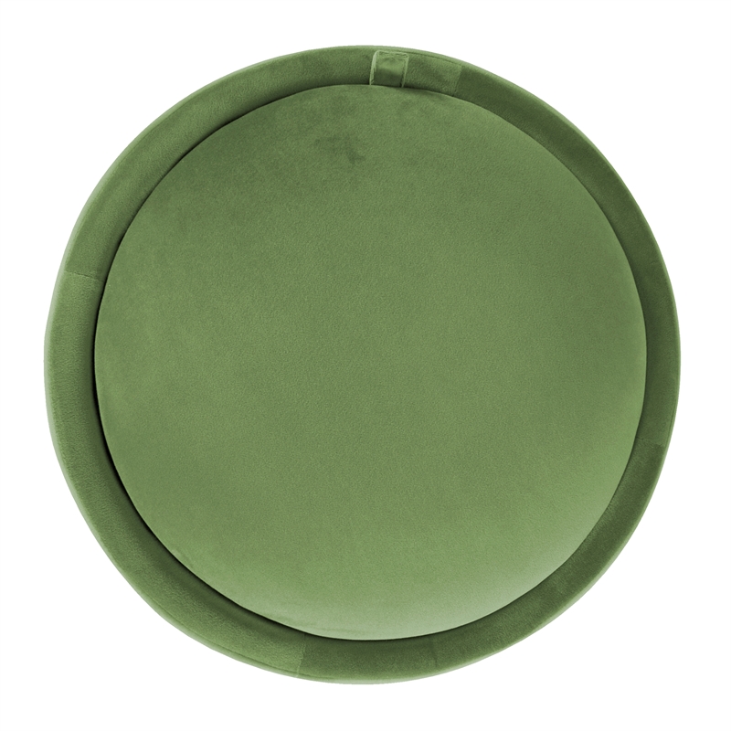 HomePop Round Transitional Velvet Upholstered Storage Ottoman in Forest Green