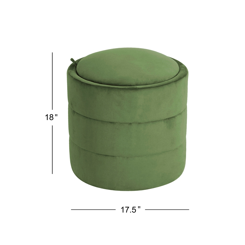 HomePop Round Transitional Velvet Upholstered Storage Ottoman in Forest Green