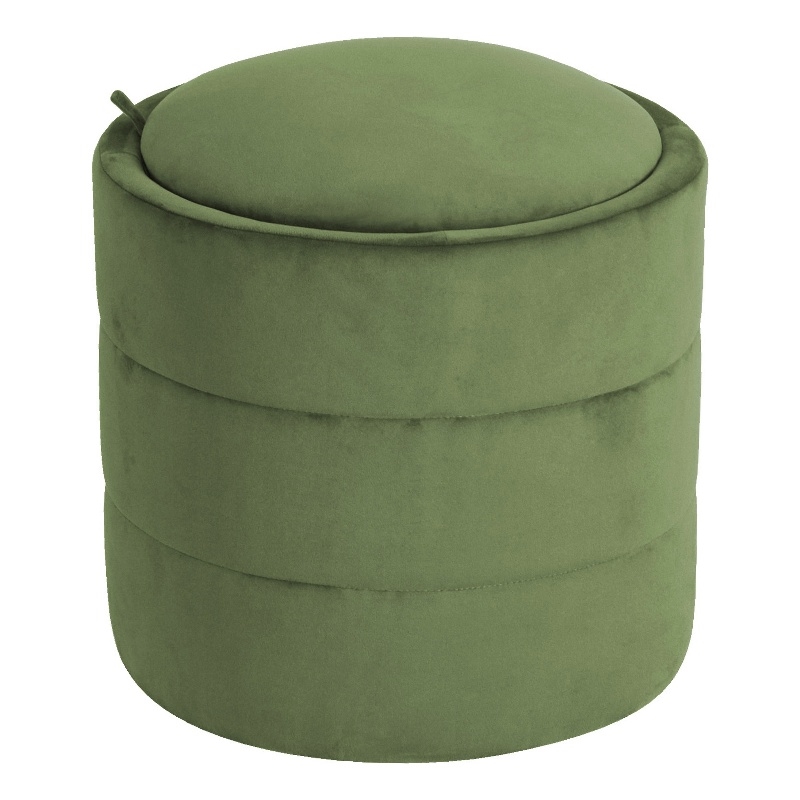 HomePop Round Transitional Velvet Upholstered Storage Ottoman in Forest Green