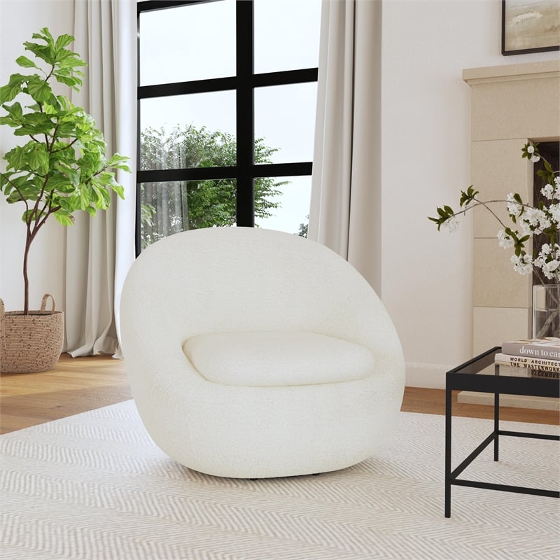 HomePop Modern Round Sherpa Fabric Swivel Chair in Creamy White