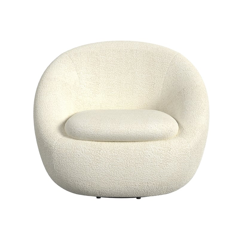 HomePop Modern Round Sherpa Fabric Swivel Chair in Creamy White